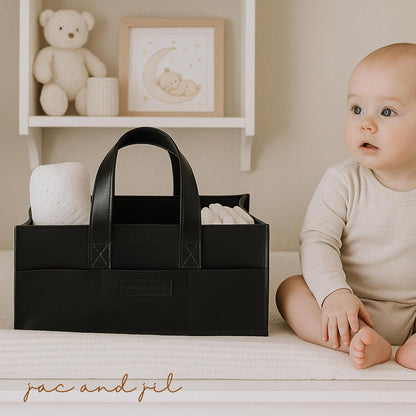 Premium Vegan Leather Baby Diaper Caddy Organizer – Portable Storage Basket for Newborn Essentials