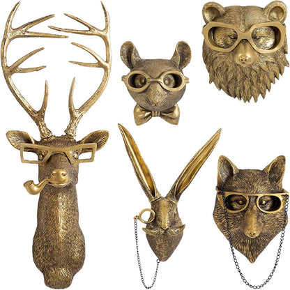 GUASDIE Animal Heads Wall Decor, Faux Deer Head Mount, Animal Sculptures Wall Decor, Resin Animal