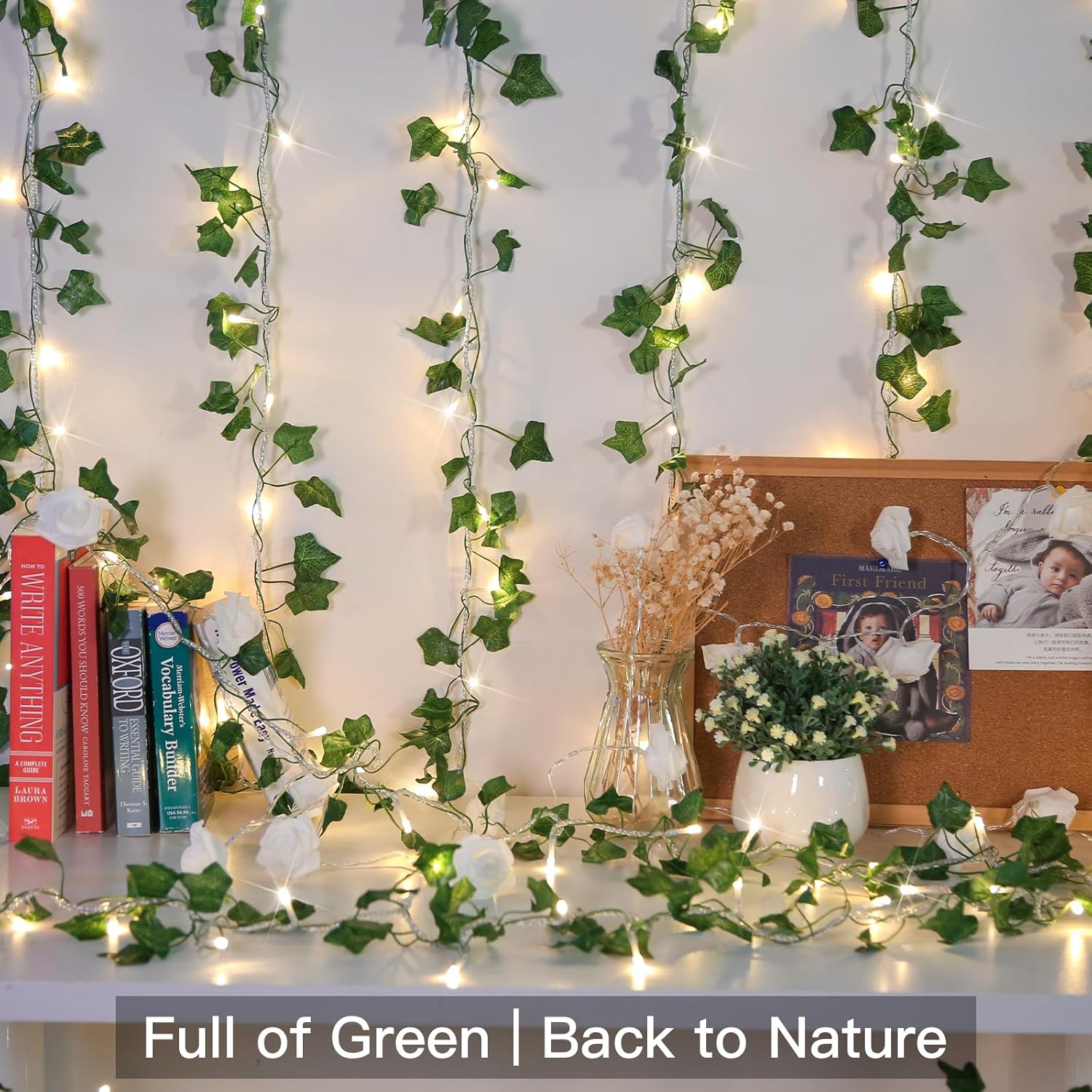 suddus Vine with Fairy Lights Plug in, 33ft 100 LED Ivy String Lights Connectable with Remote, Leaf