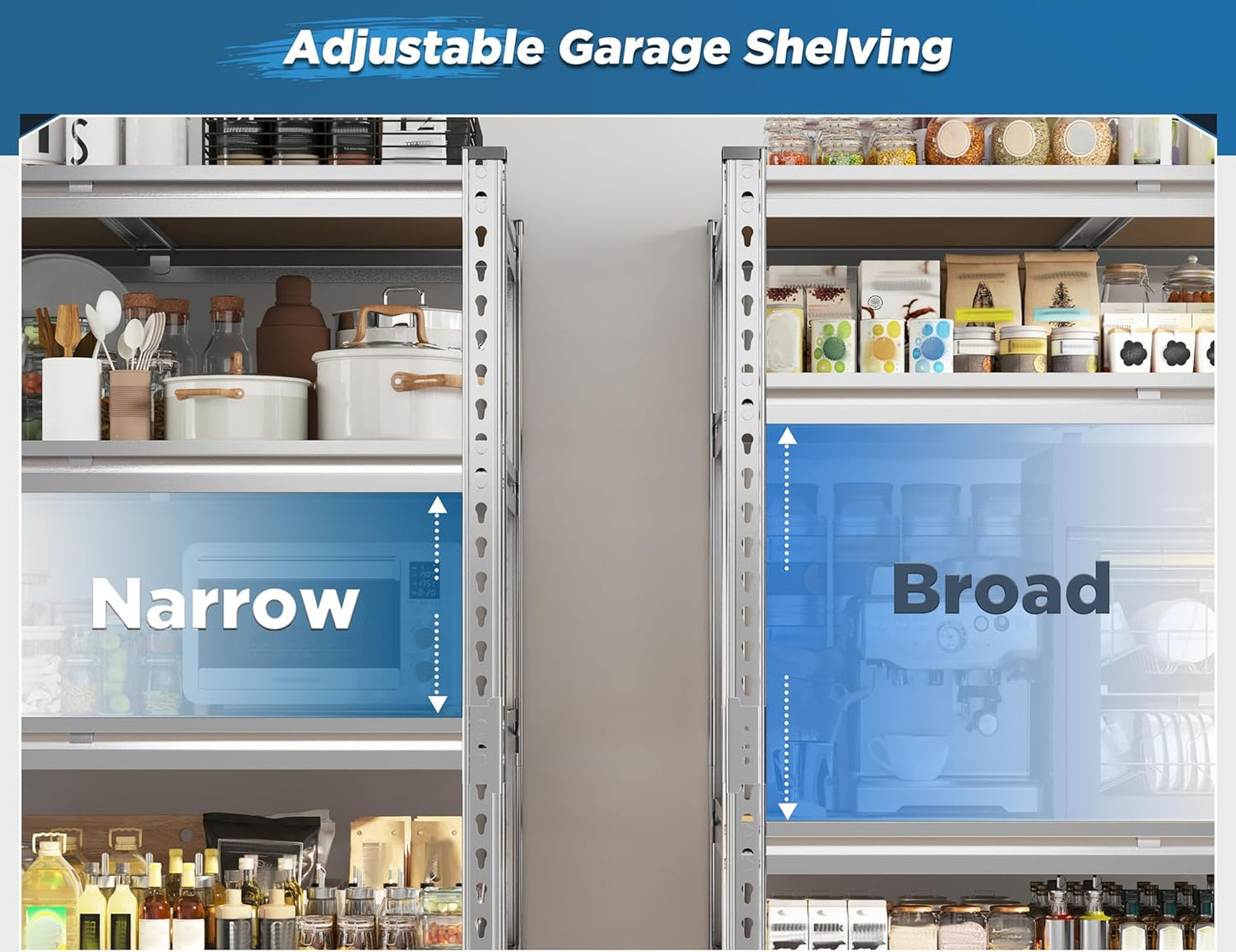 REIBII Garage Shelving, 4 Tier Storage Shelves Load 2000LBS, Adjustable Garage Shelving Heavy Duty