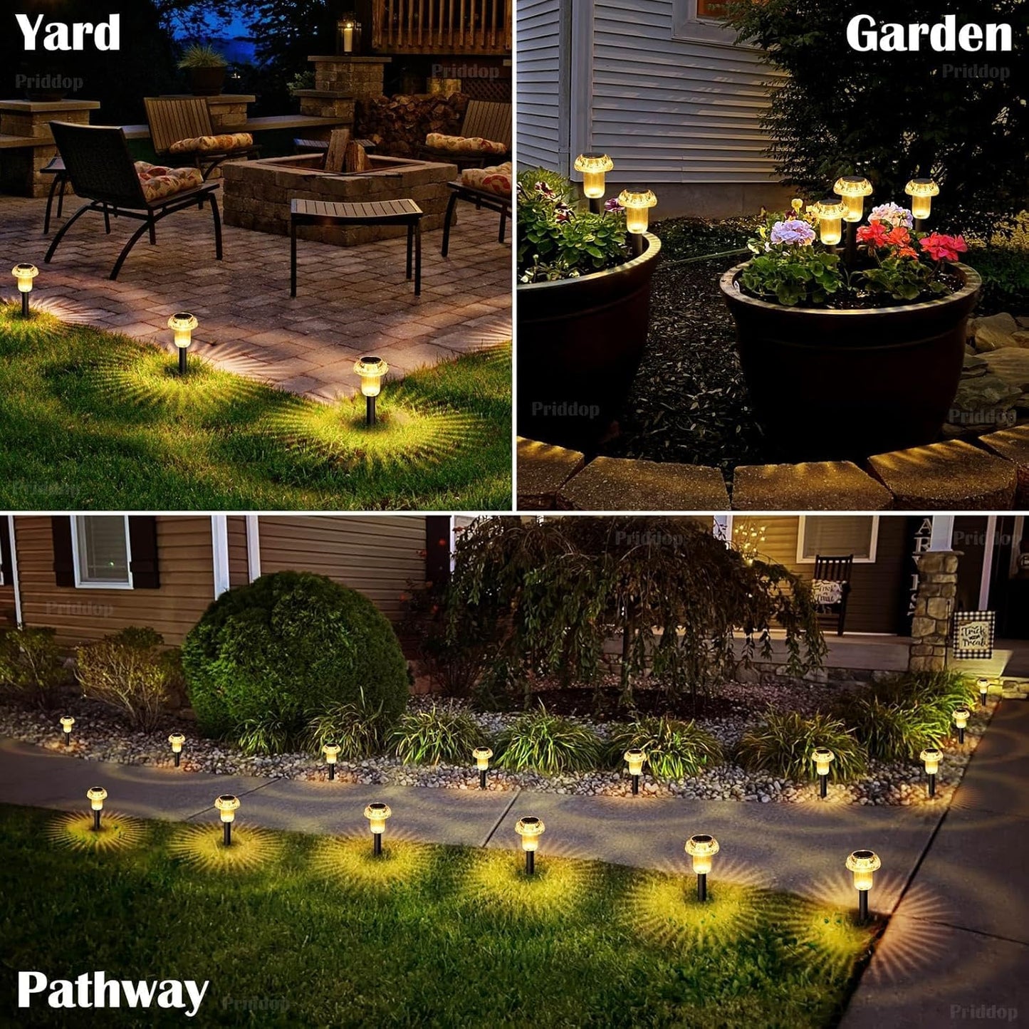 Solar Lights Outdoor Pathway Waterproof 8 Pack Warm White LED Acrylic Mushroom Decorative Garden