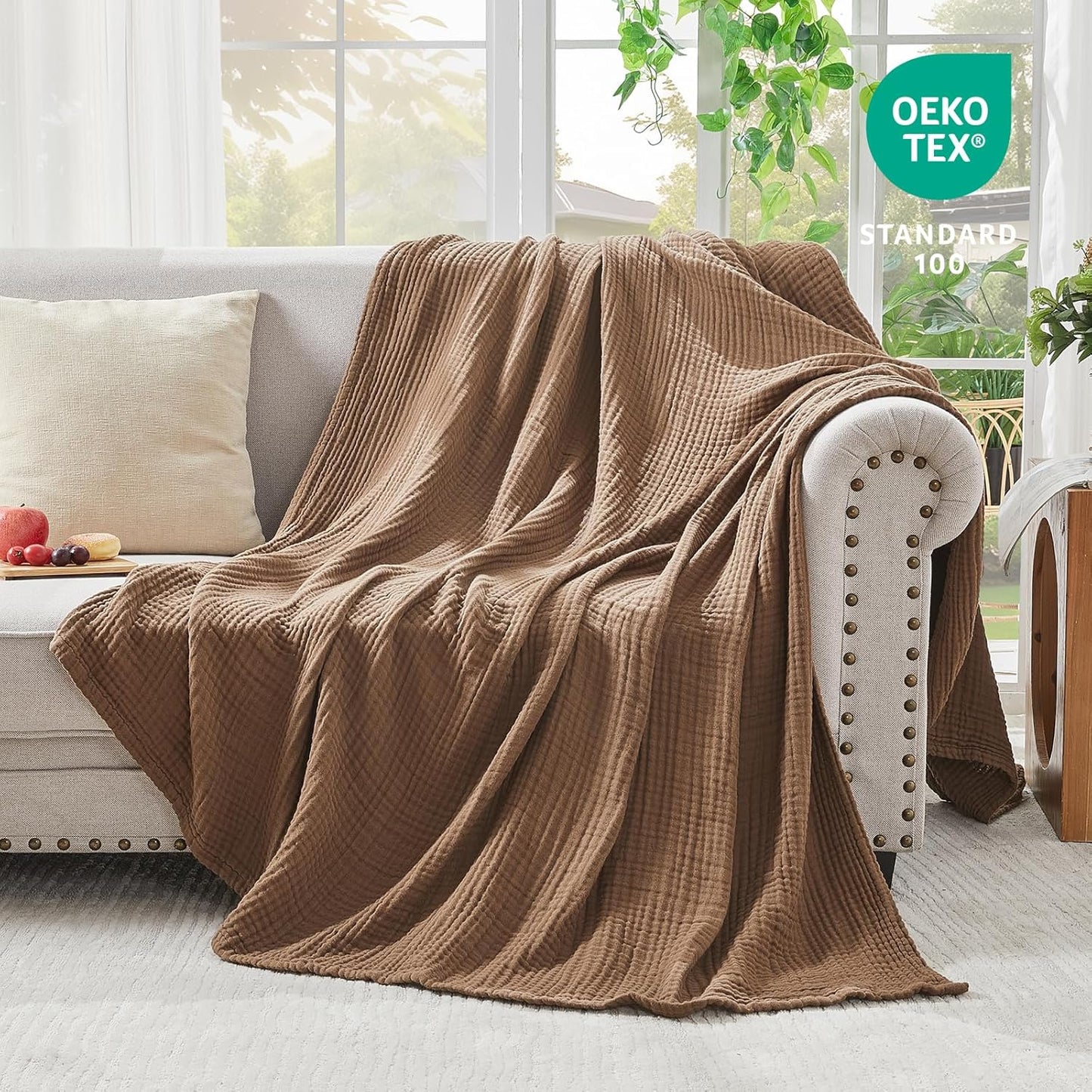 EMME Cotton Muslin Throw Blanket Couch Breathable Gauze Blanket Soft Lightweight Blankets Adults