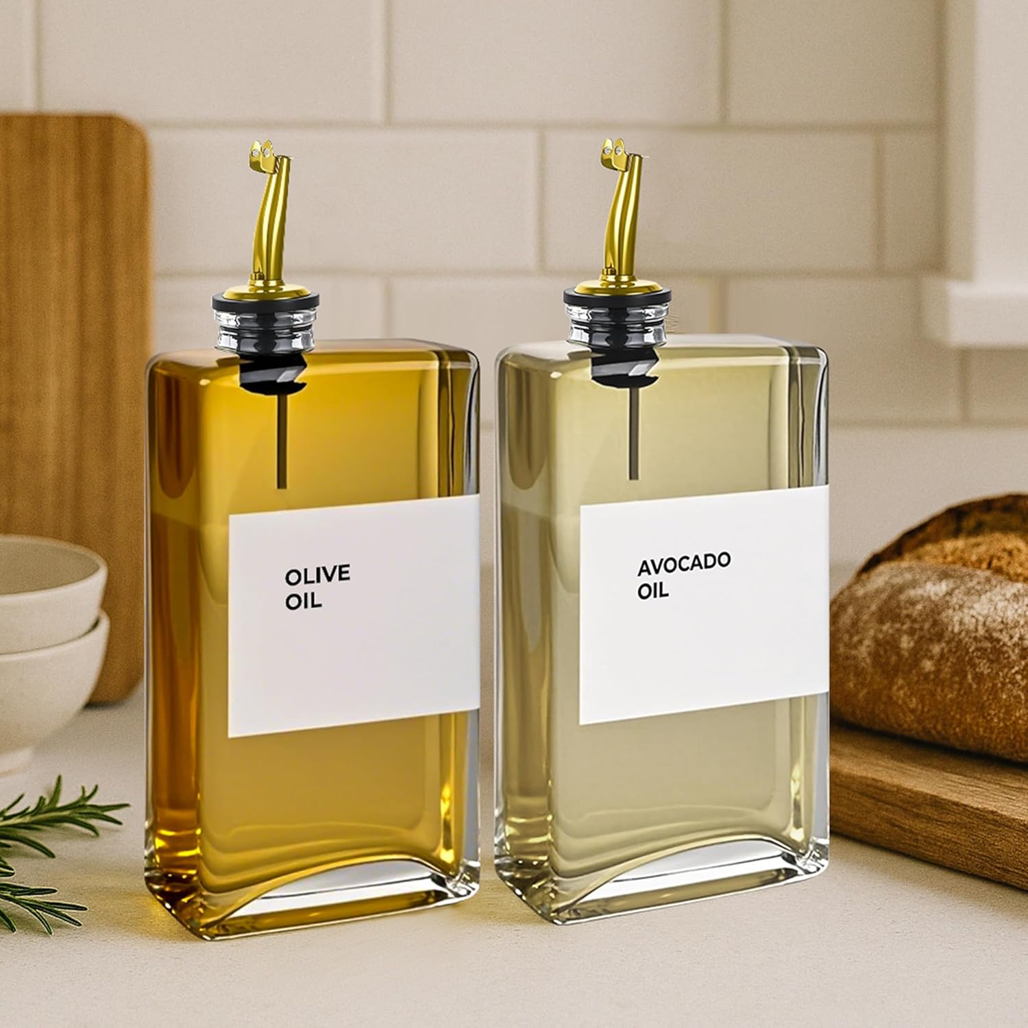 Olive Oil Dispenser Bottle - Includes 44 Kitchen Essential Labels - Cooking Oil Bottles for