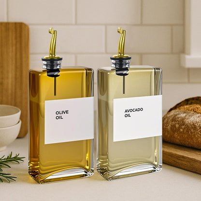 Olive Oil Dispenser Bottle - Includes 44 Kitchen Essential Labels - Cooking Oil Bottles for