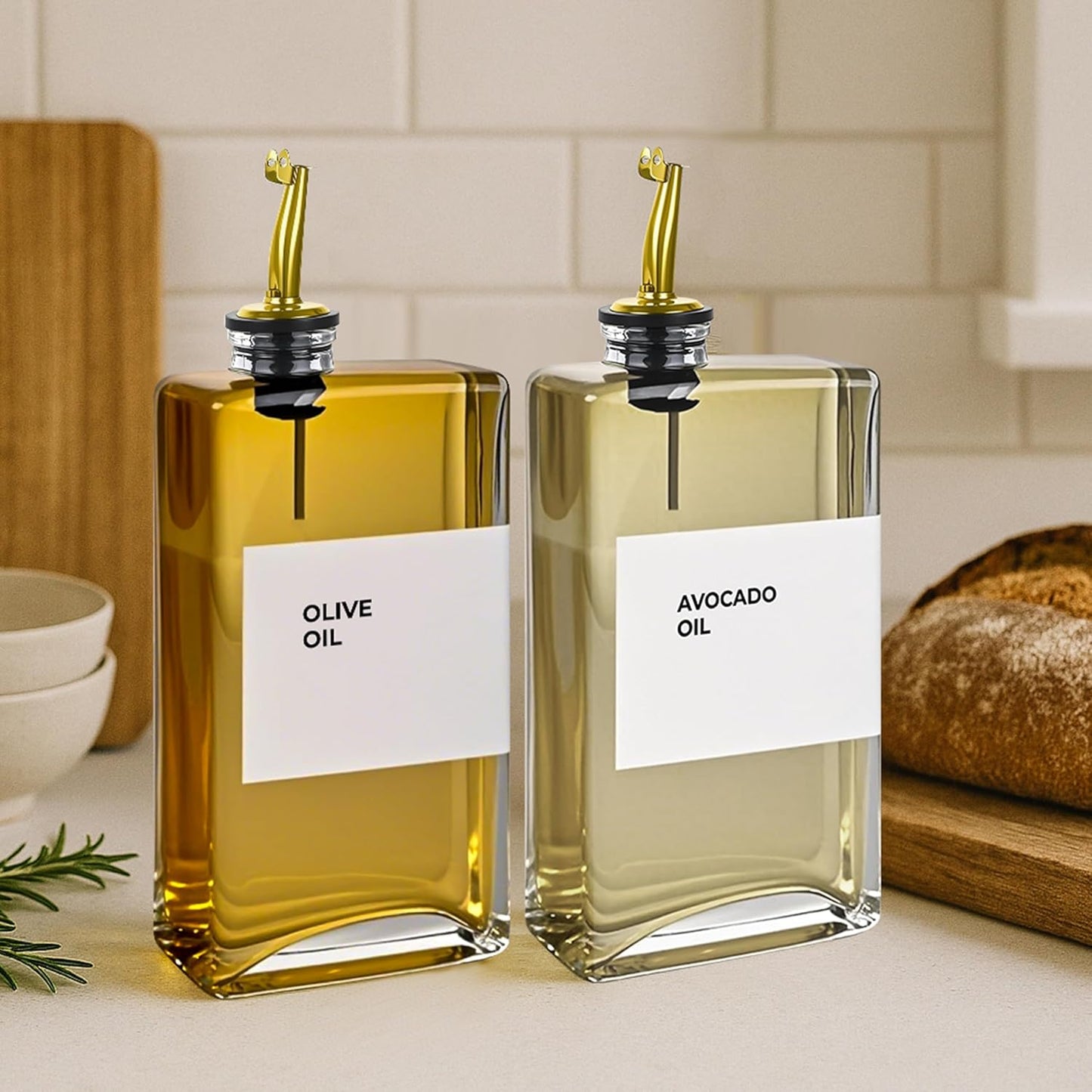 Olive Oil Dispenser Bottle - Includes 44 Kitchen Essential Labels - Cooking Oil Bottles for