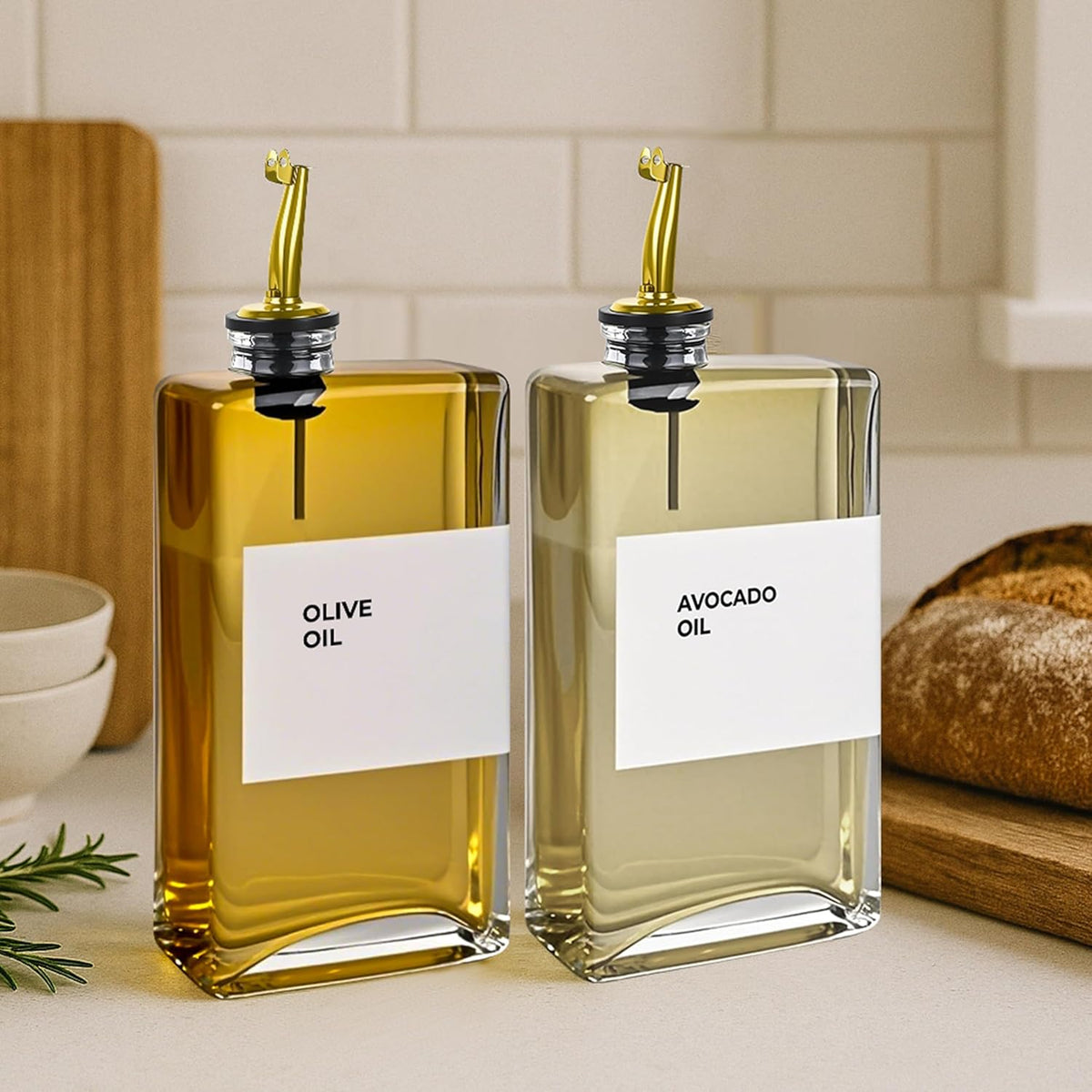 Olive Oil Dispenser Bottle - Includes 44 Kitchen Essential Labels - Cooking Oil Bottles for