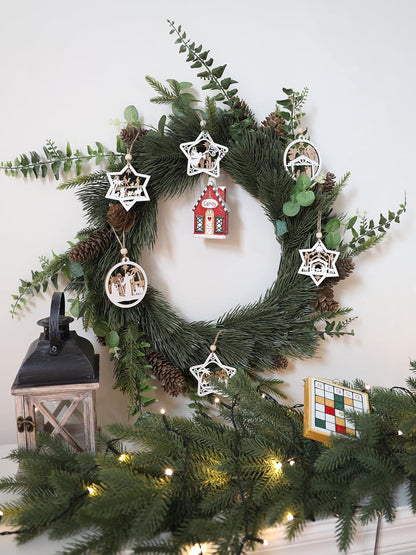18Pcs Nativity Christmas Tree Ornaments Set, Wooden Nativity Scene Ornament, Religious Gift for