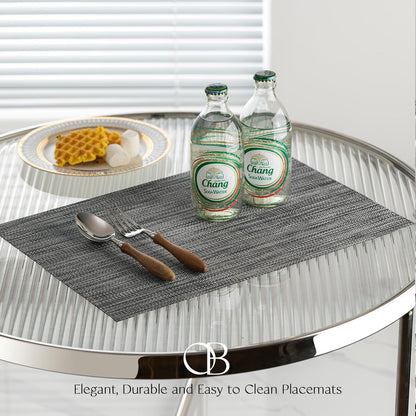 Placemat Set of 4 - Easy Clean Woven Vinyl Placemats for Dining Table, Indoor/Outdoor Place Mats