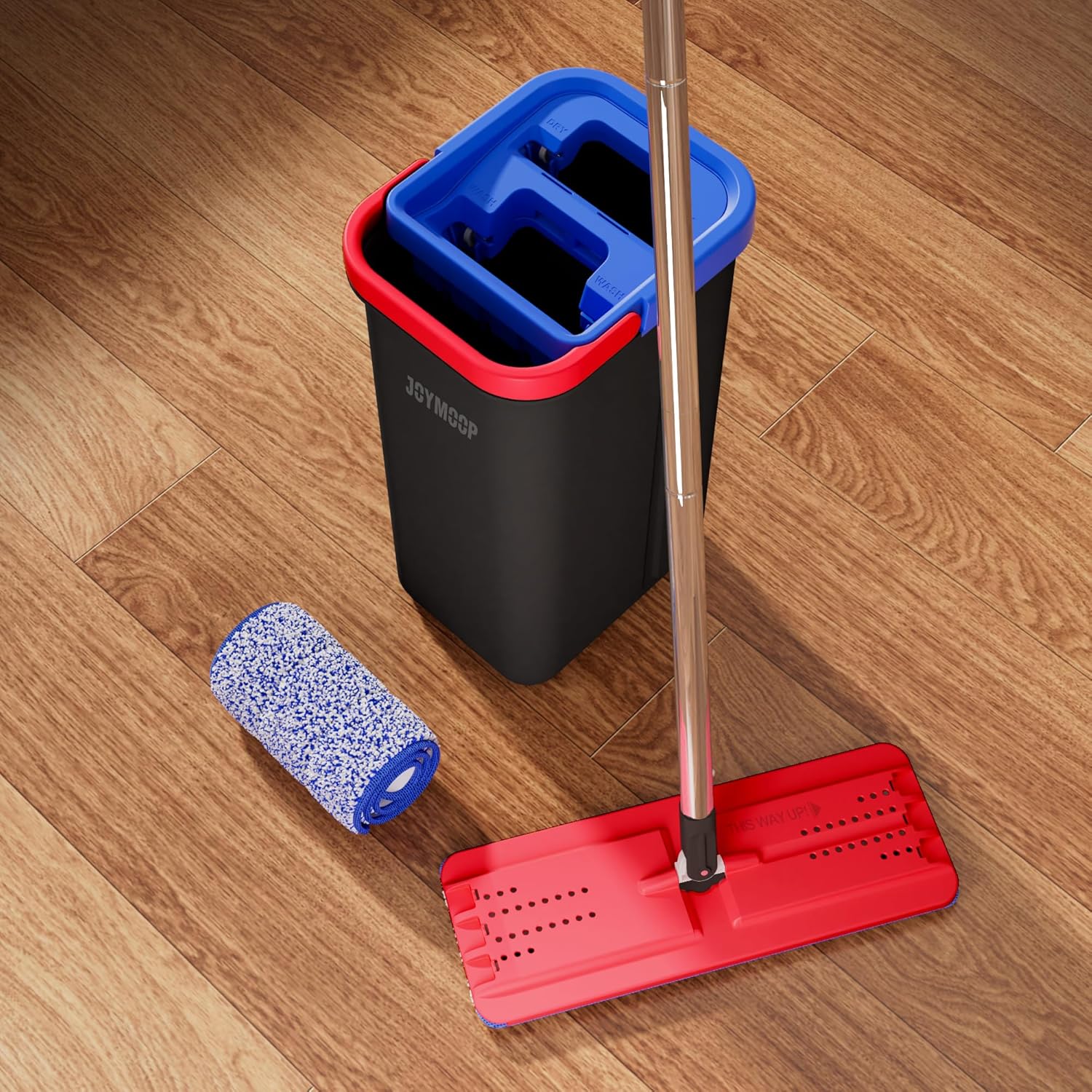 JOYMOOP Mop and Bucket Set for Home, Hands-Free Self-Cleaning System, with 3 Reusable Microfiber