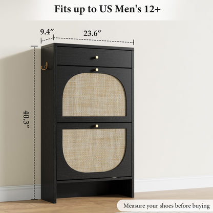Nicetree Shoe Cabinet for Entryway, Slim Shoe Rack with 2 Flip Drawers and Top Storage Drawer