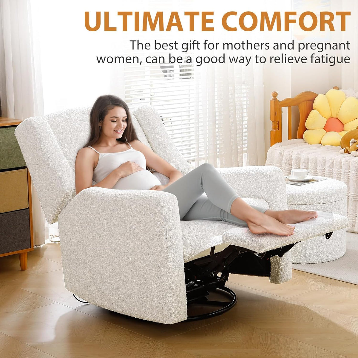 Power Recliner Chair Swivel Glider, Large Rocker Recliner w/USB Charging Port, Boucle Upholstered