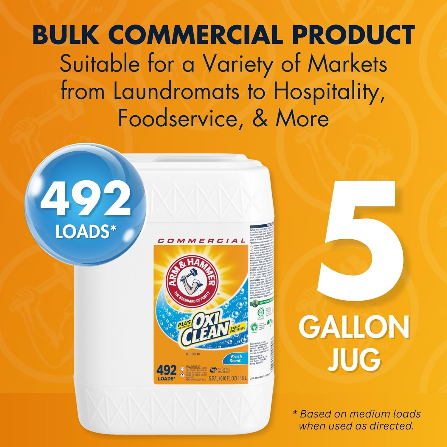 Arm & Hammer plus OxiClean Liquid Laundry Detergent Professional, Fresh Scent, 5 Gallon (Pack of 1)