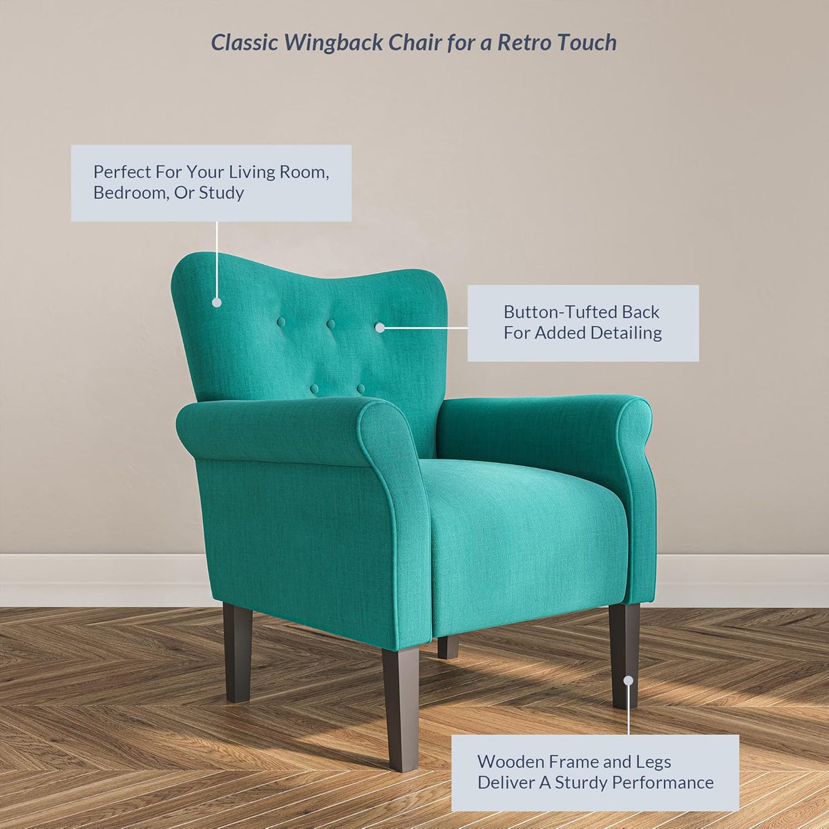 BELLEZE Modern Accent Chair for Living Room, High Back Armchair with Wooden Legs, Upholstered
