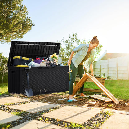 Greesum 100 Gallon Resin Deck Box Lockable Large Outdoor Storage Boxes for Garden Tools, Patio
