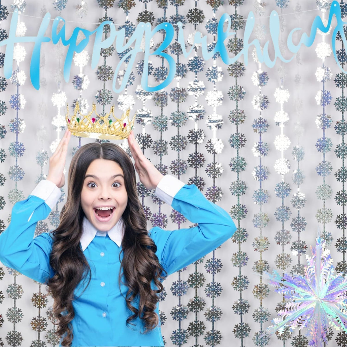 BRAVESHINE Silver Party Snowflake Backdrop - 2 Pack Hanging Foil Fringe Snow Flakes Party Streamers