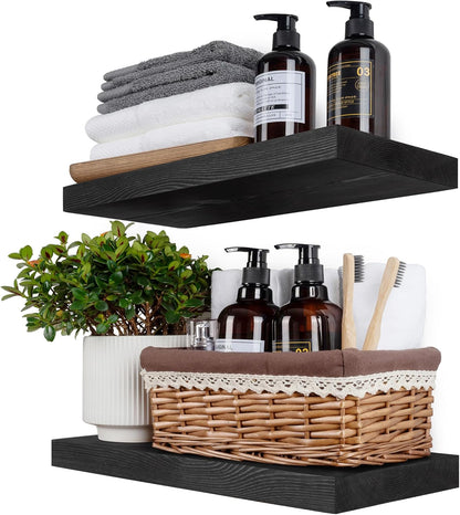 BGMG Wood Floating Shelves 18 inch,Black Floating Shelves,Solid Wood Wall Shelves for Bathroom