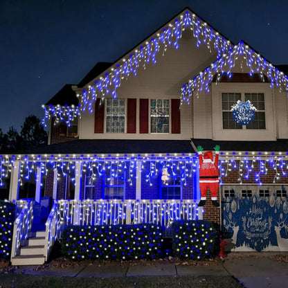 YEGUO 33ft 400 LED Blue and White Icicle Lights Outdoor Waterproof, 80 Drops Icicle String Lights