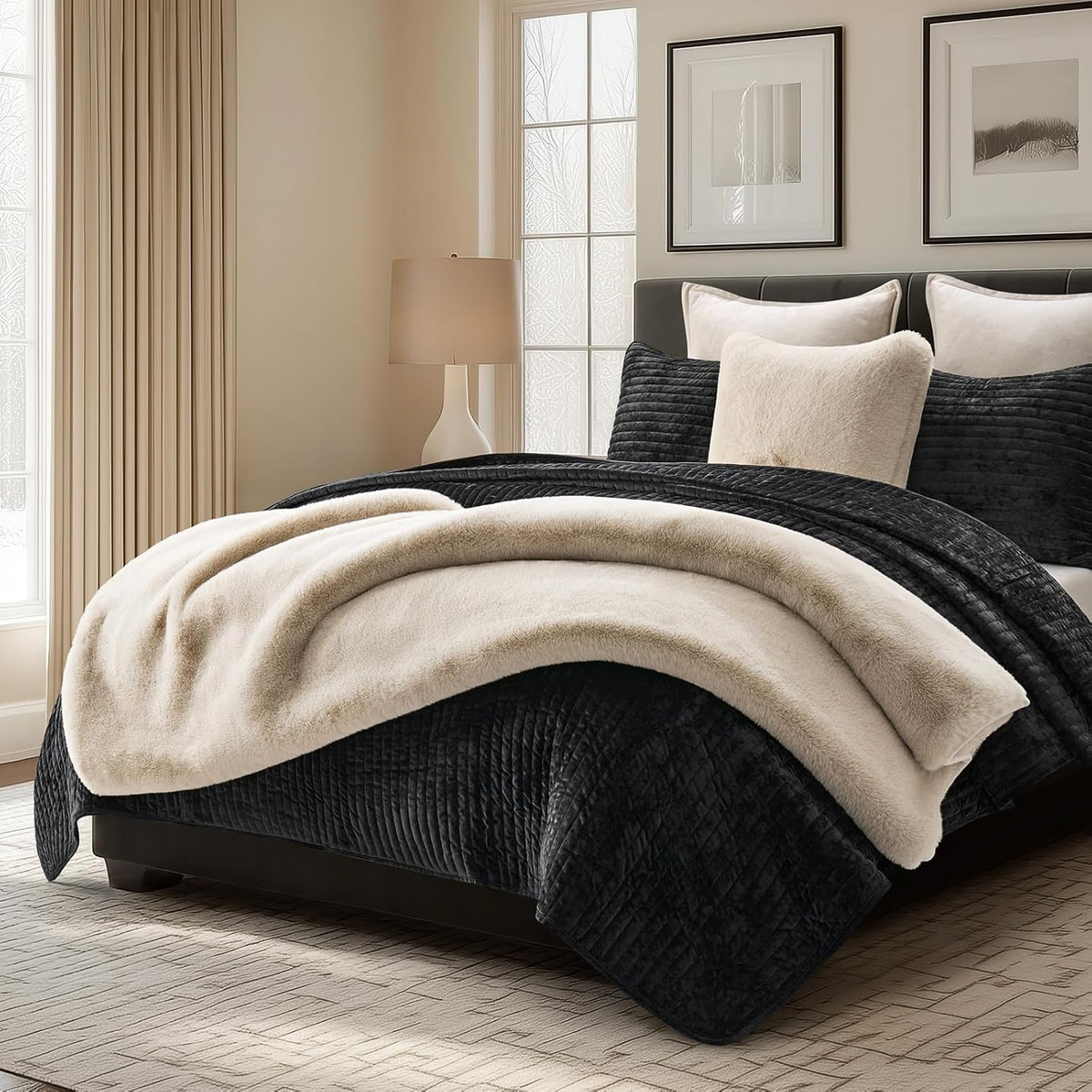 Luxury Soft Faux Chinchilla Fur Throw Blanket for Couch, Warm Thick Heavy Winter Throw Blanket