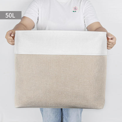 Large Fabric Storage Baskets | 50L Storage Bins, Decorative Linen Closet Baskets with Handles for