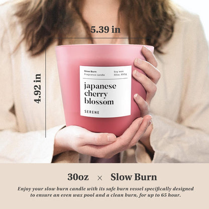 Hidden Label Large Scented Candle, Japanese Cherry Blossom, 30oz 3 Wick Huge Candle, Serene