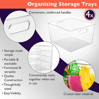 ClearSpace Clear Plastic Storage Bins – XL 4 Pack Perfect for Kitchen,Fridge, Pantry Organization