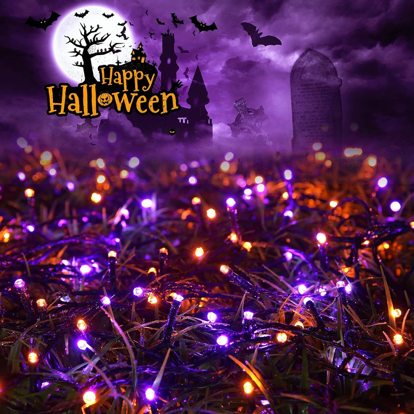 Joomer 2 Pack Orange Purple Halloween Solar String Lights Total 144 FT 400 LED 8 Modes Waterproof