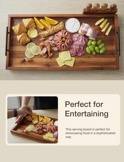 24" Large Charcuterie Tray with Handles, Extra Long Wooden Serving Cheese Boards - Serving Platter