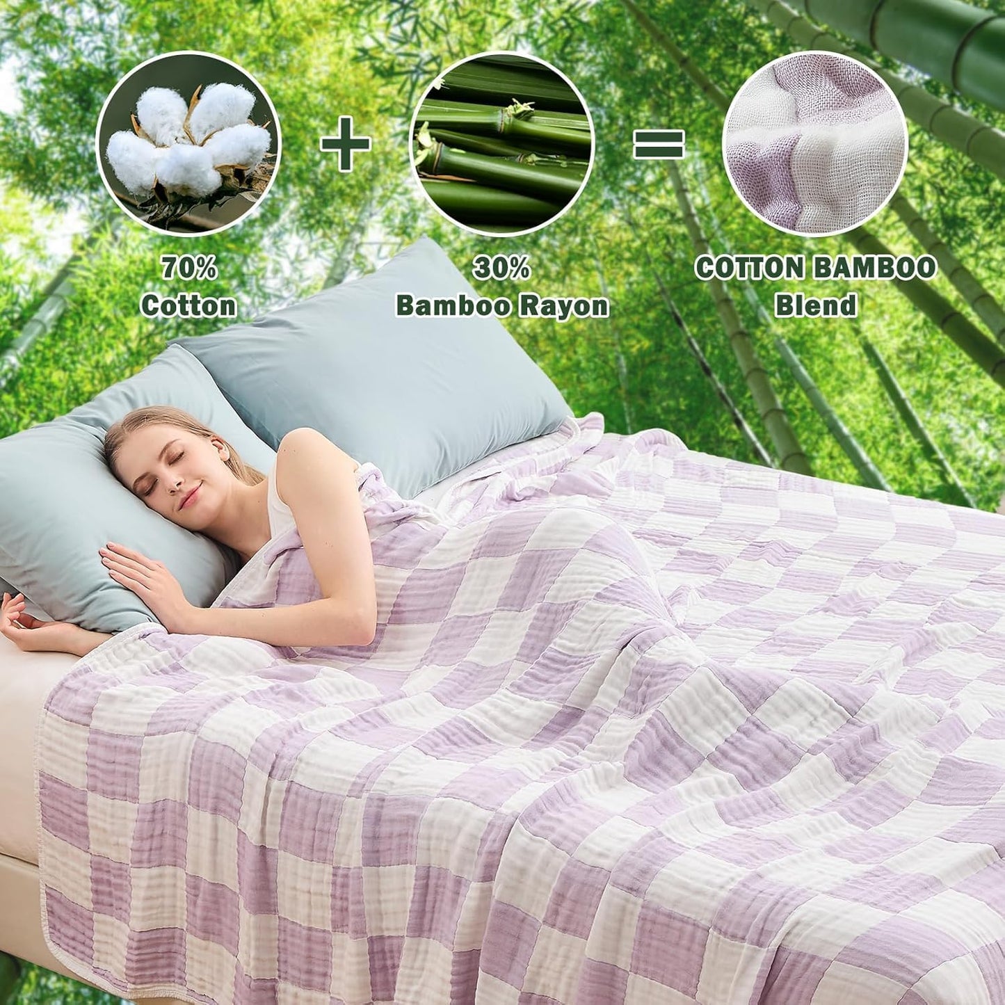 EMME Checkered Cotton Blanket Twin Large 60"x80" 100% Muslin for Couch Breathable Cooling Gauze All