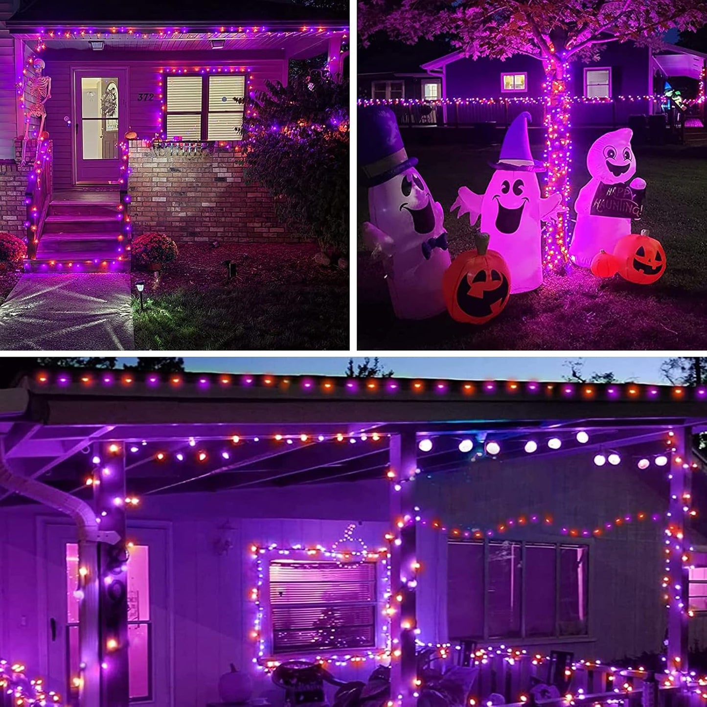 Purple and Orange Halloween Solar String Lights Outdoor, 2 Pack 80FT 200LED Solar Twinkle Lights