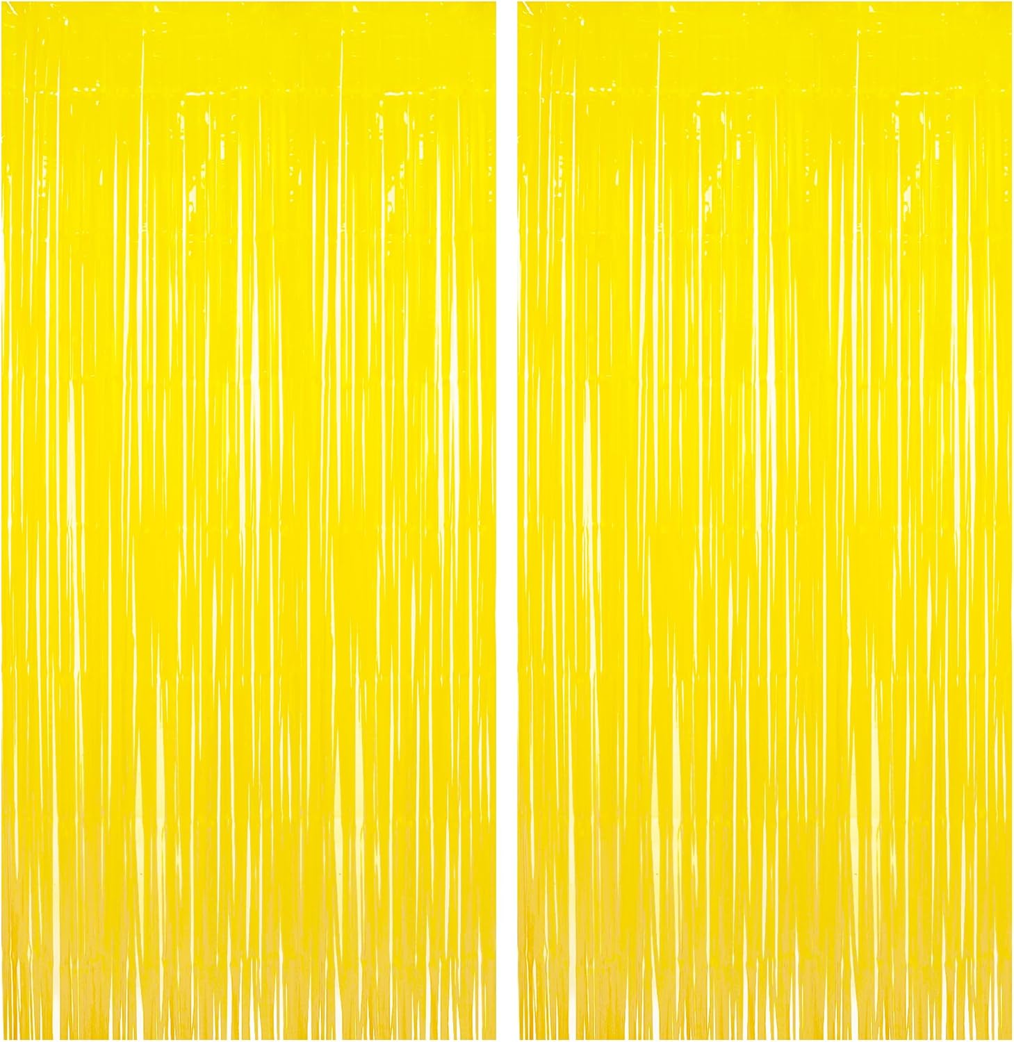BRAVESHINE Foil Fringe Curtain Backdrop - 2 Pack Yellow Tinsel Photo Booth Backdrop Party Streamers