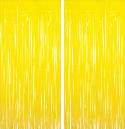BRAVESHINE Foil Fringe Curtain Backdrop - 2 Pack Yellow Tinsel Photo Booth Backdrop Party Streamers