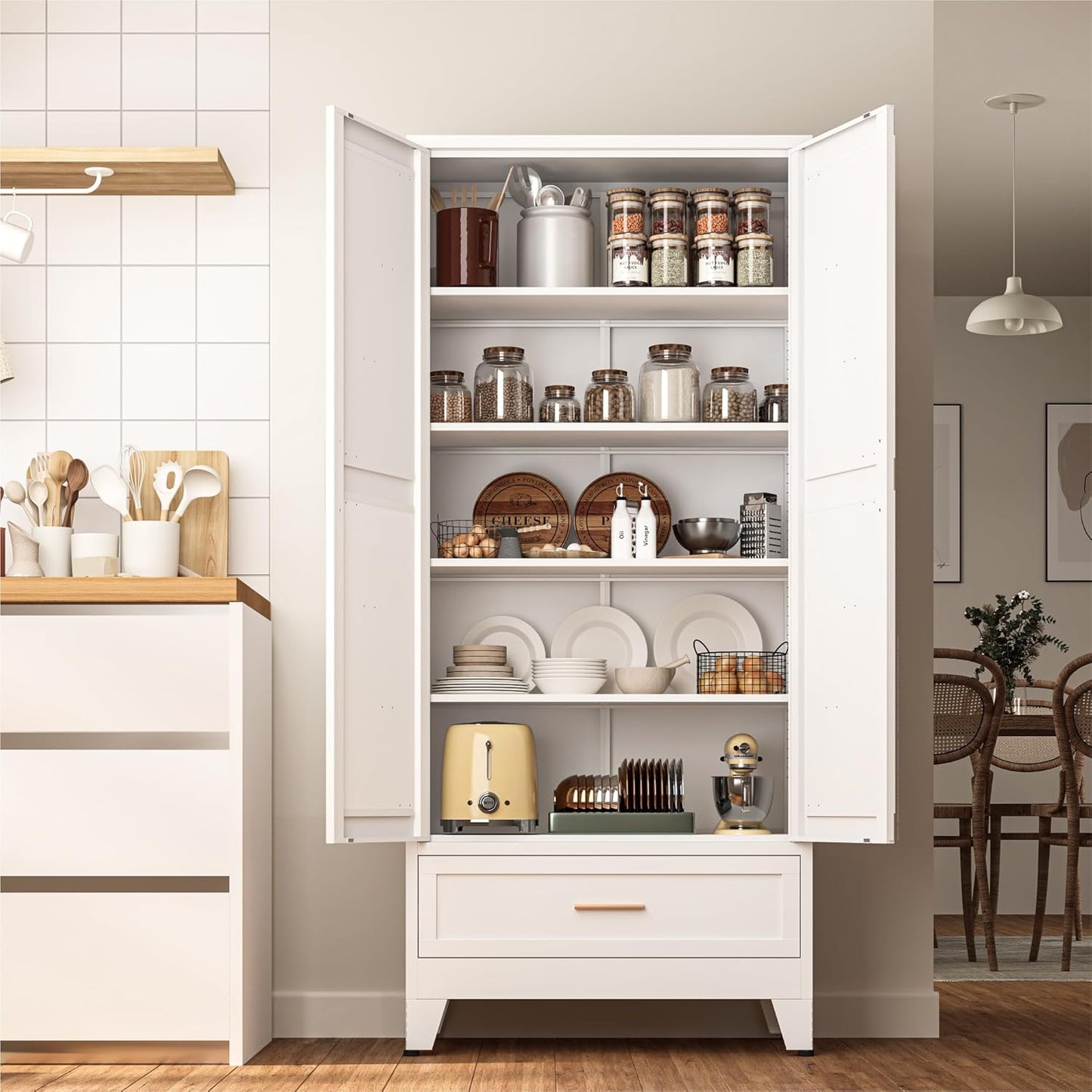 71 "Farmhouse Metal Filing Cabinet with a Drawer and 4 Adjustable Shelves, with 2 Large barn Door