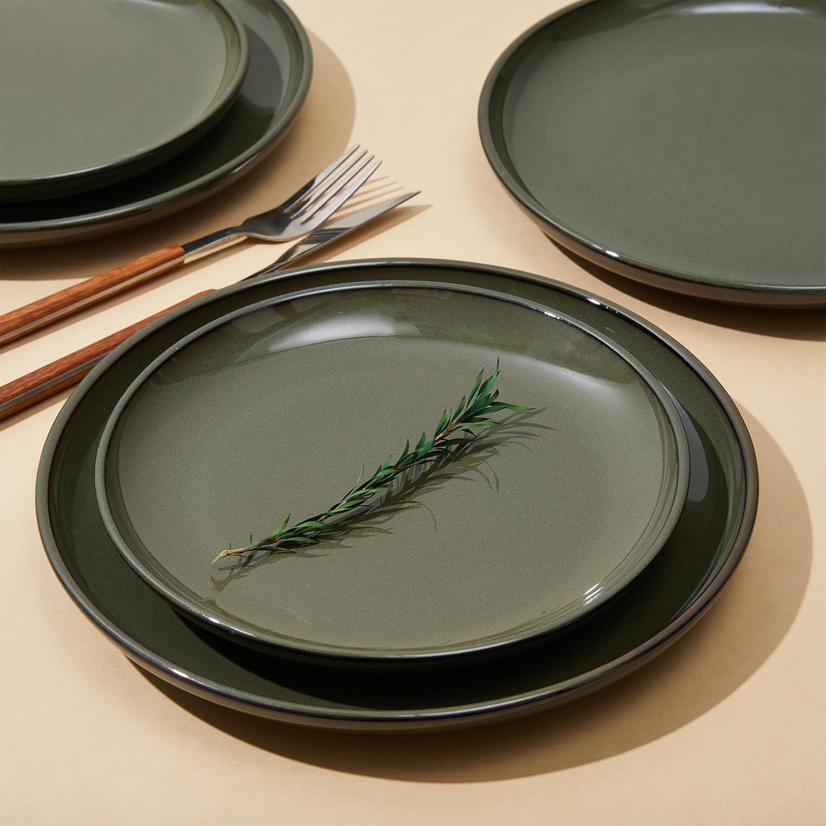 Santorini Mist Terracotta Reactive Glaze Plates and Bowls Sets, Stoneware Dinnerware Sets
