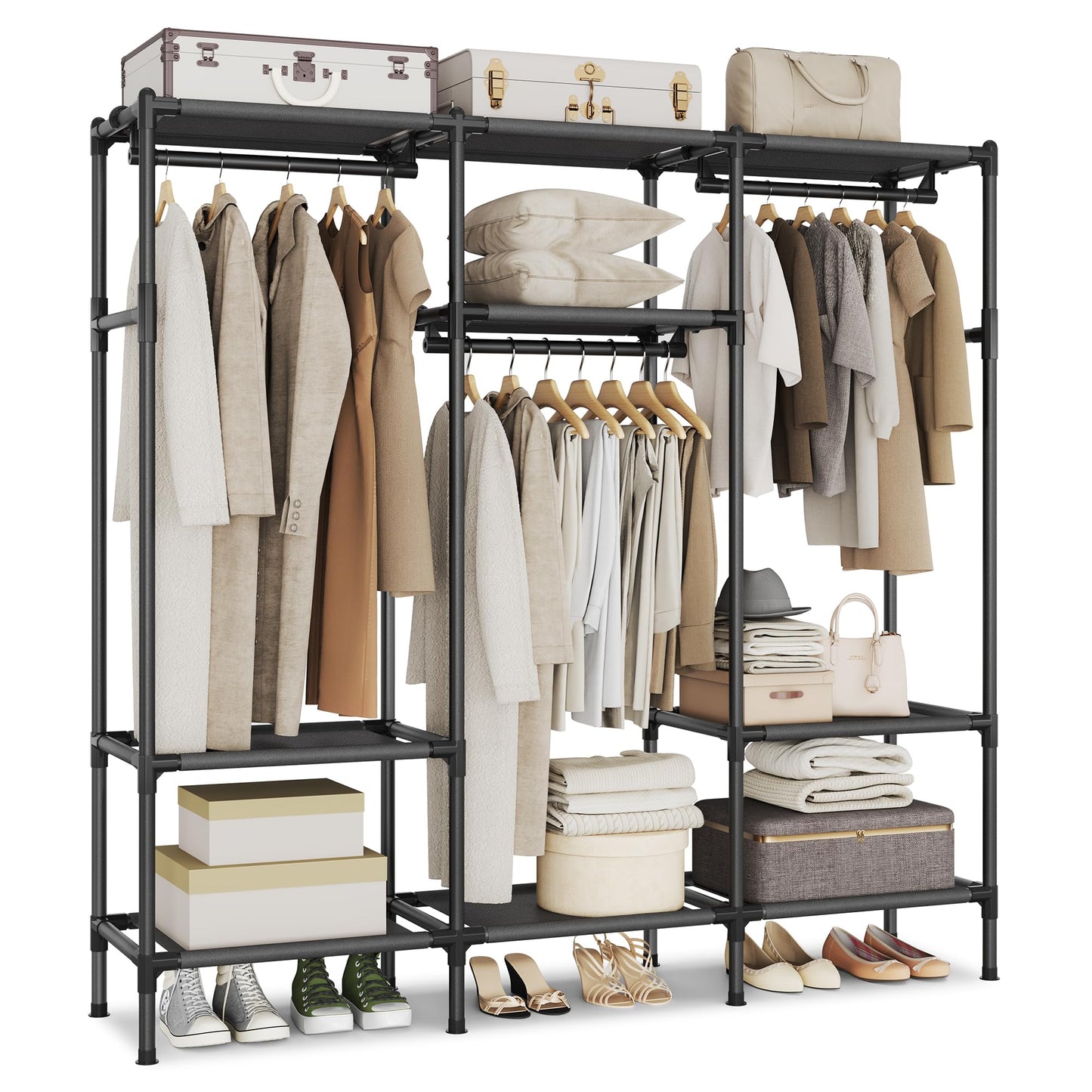 SONGMICS Clothes Rack,72 Inch Large Capacity Portable Closet, Heavy Duty Wardrobe Closet Organizer