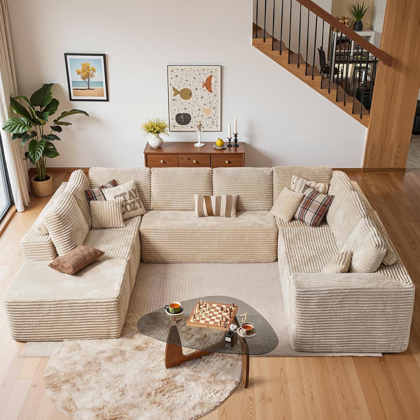 Cloud Sectional Couches for Living Room,U Shaped Modular Sofas No Assembly,135x100 Inches Plush