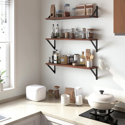 Heimlove Floating Shelves for Wall, 24 Inch Long Wood Floating Shelves Set of 3, Wall Mounted