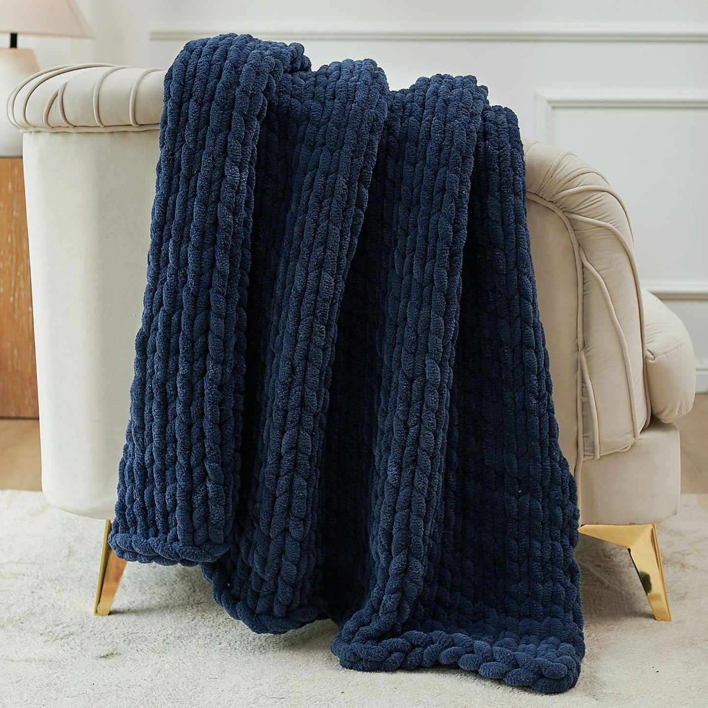 Esterra Chunky Knit Throw Blanket Newly Upgraded Heavy Tighter Version, Handmade Chenille Throw