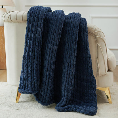 Esterra Chunky Knit Throw Blanket Newly Upgraded Heavy Tighter Version, Handmade Chenille Throw