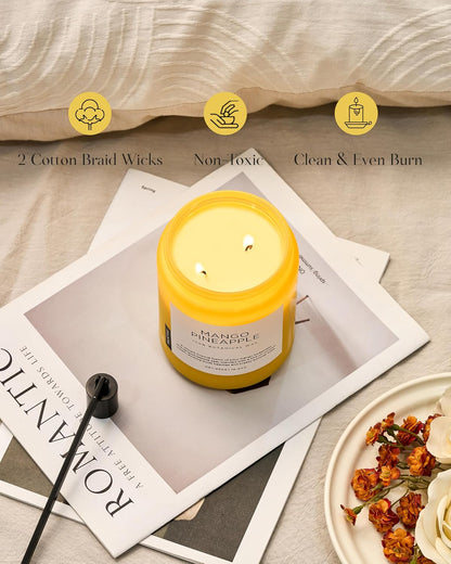 M&SENSE Mango Pineapple Scented Candle, 19.4oz Non Toxic Natural Soy Wax 110 Hours Long Lasting