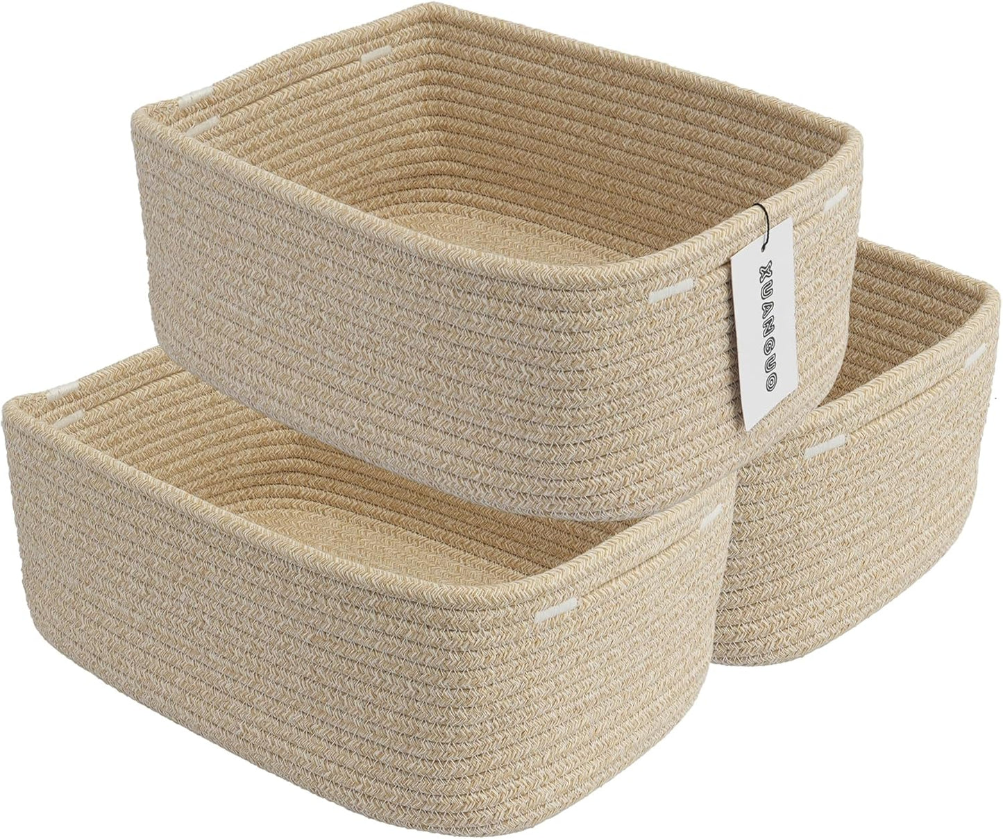Small Woven Storage Baskets 13“X9”X5“ Decorative Rope Bins for Organizing Shelves, Closets, and