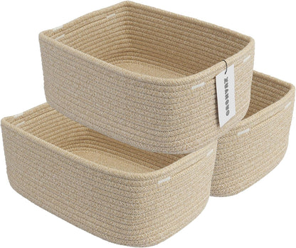 Small Woven Storage Baskets 13“X9”X5“ Decorative Rope Bins for Organizing Shelves, Closets, and
