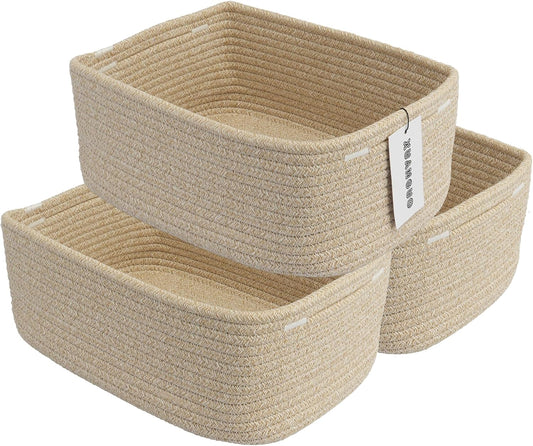 Small Woven Storage Baskets 13“X9”X5“ Decorative Rope Bins for Organizing Shelves, Closets, and