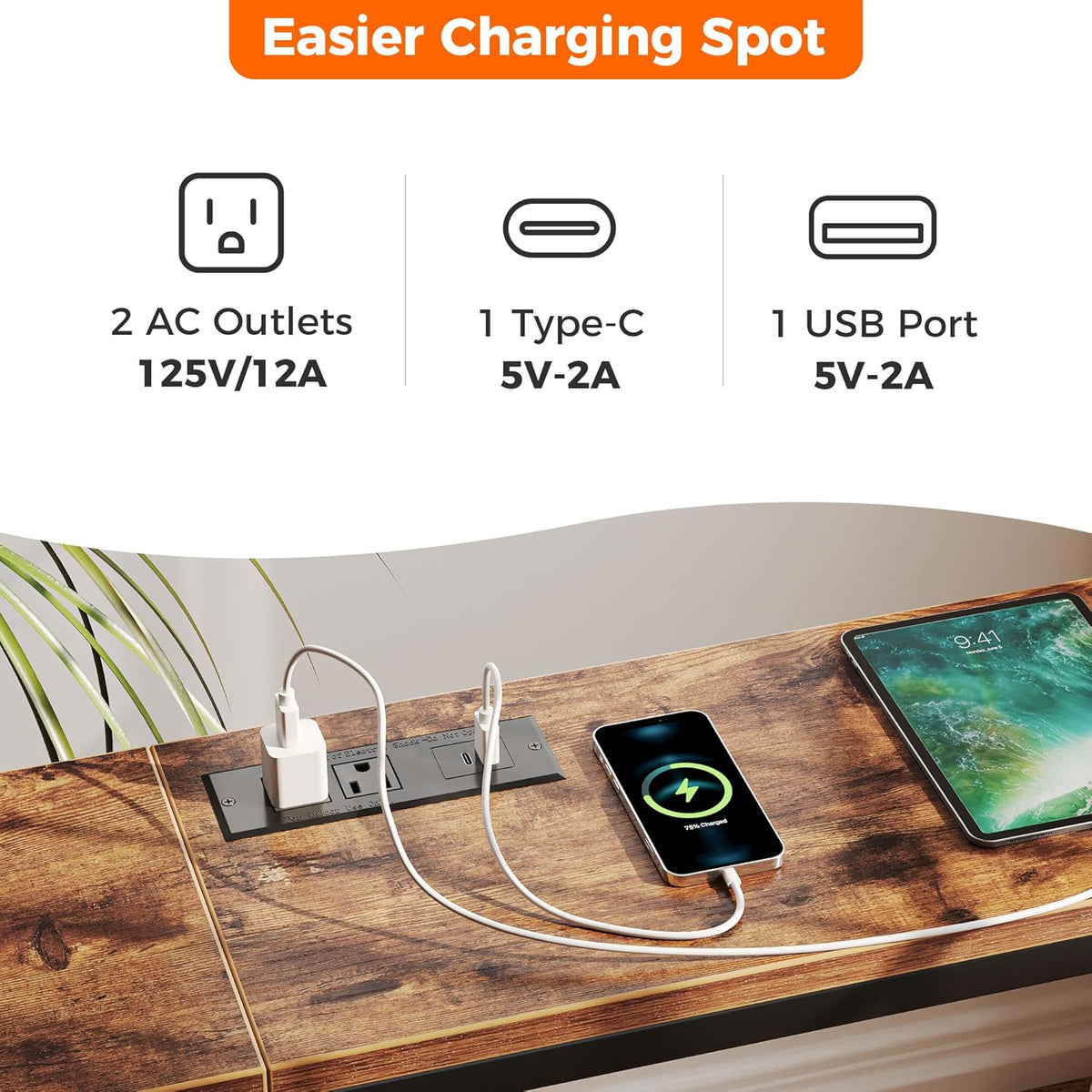 SUPERJARE 70 Inch Console Table with Outlet, Sofa Table with Charging Station, Narrow Entryway