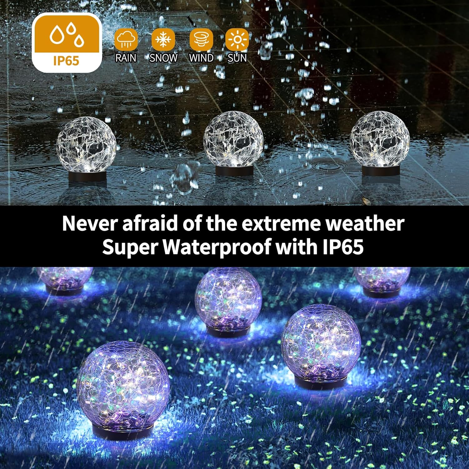 Solar Globe Lights Outdoor Waterproof-Solar Balls for Garden-Cracked Glass Ball Solar Lights