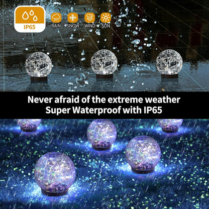 Solar Globe Lights Outdoor Waterproof-Solar Balls for Garden-Cracked Glass Ball Solar Lights