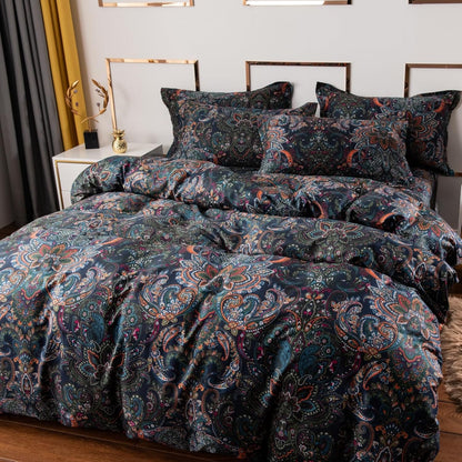 ABREEZE Luxury Vintage Black Duvet Cover Sets Damask Paisley Bedding Set Retro 100% Brushed Cotton