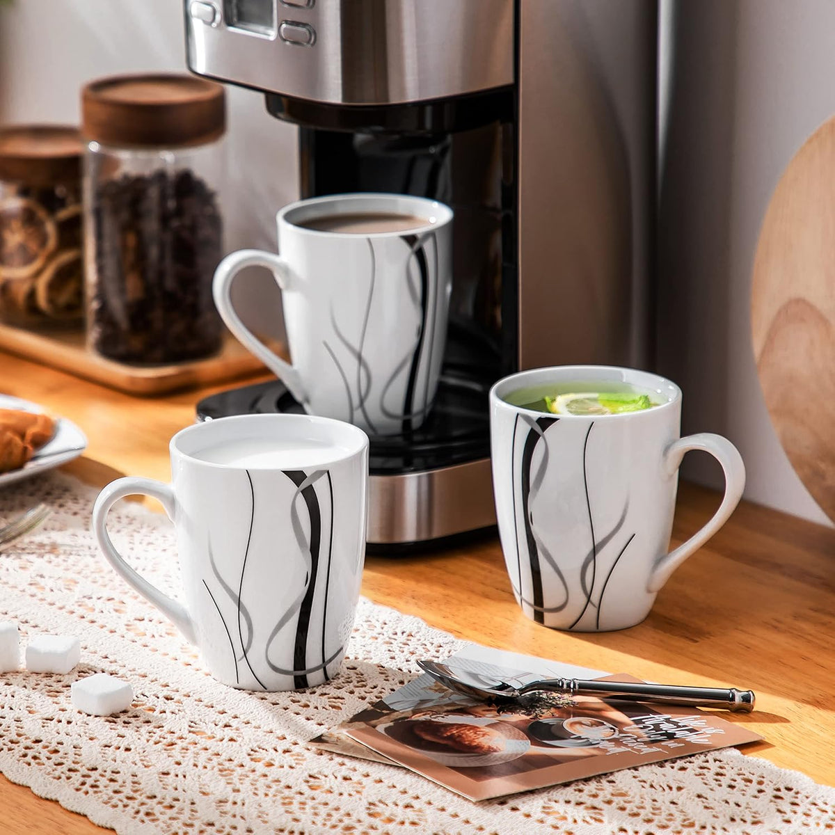 VEWEET Ceramic Coffee Mugs Set of 6, 11 OZ Coffee Cups Set with Handle, White Mugs Set Porcelain