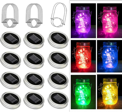 ZNYCYE Mason Jar Solar Lights for Outside, 12 Pack 30LED Fairy Firefly Lights Mason Jar Solar Lids