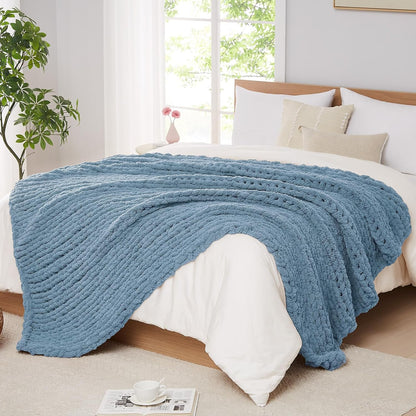 L'AGRATY Chunky Knit Blanket Throw: 72''x84'' Chenille Chunky Knitted Throw Blankets for Bed Couch