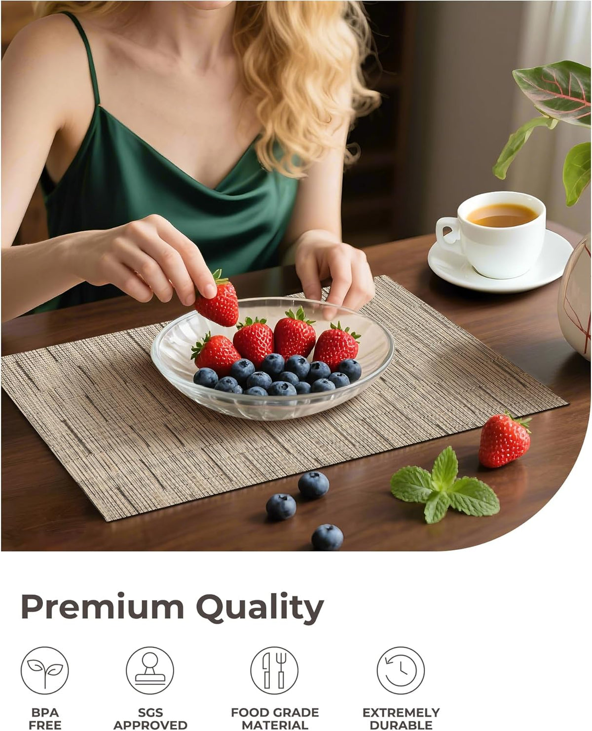 Leetaltree Light Brown Placemats Set of 6 - Heat Resistant Non-Slip Place mats for Dining Table